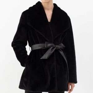 Chicwish Black Faux Fur Belted Teddy Jacket